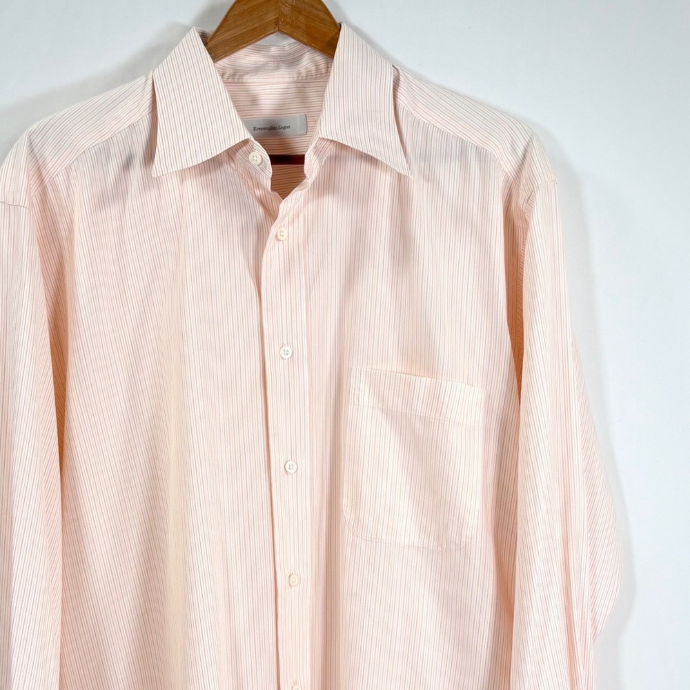 Ermenegildo Zegna Men's‎ Orange Stripe Mens XL Dress Shirt Long Designer Luxury